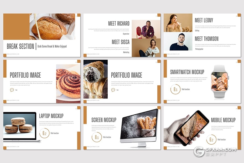 30页扁平化面包烘培工艺介绍面包品牌宣传PPT模板5种主题配色 - 顶尖PPT