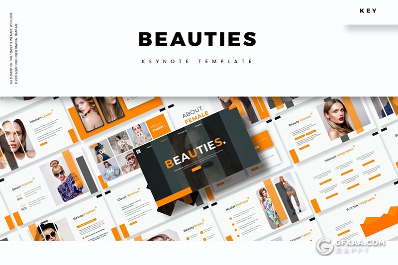 30页竖条版式设计时尚模特写真服装行业keynote模板5种主题配色 - 顶尖PPT