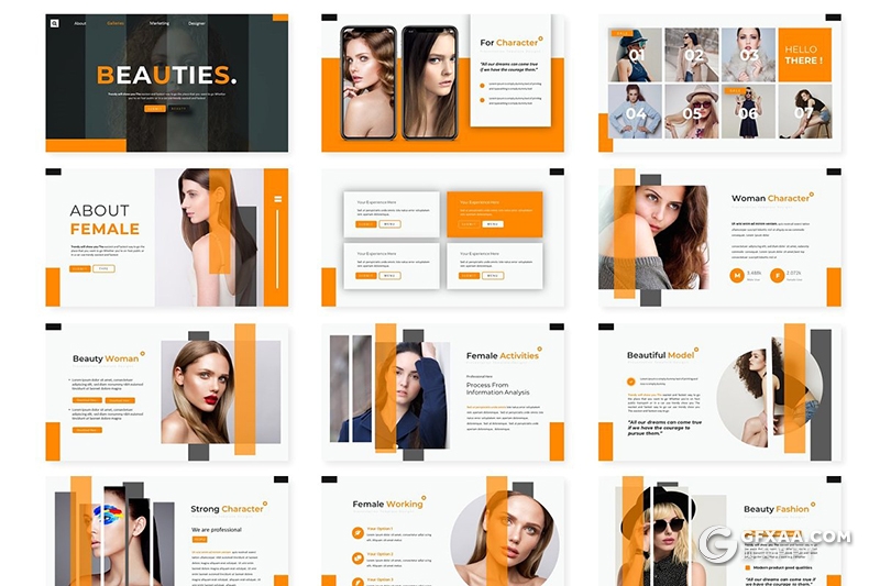 30页竖条版式设计时尚模特写真服装行业PPT模板5种主题配色 - 顶尖PPT