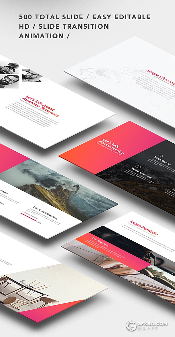 109页渐变配色创意简约时尚PPT模板5种主题配色16:9和4:3两种尺寸 - 顶尖PPT