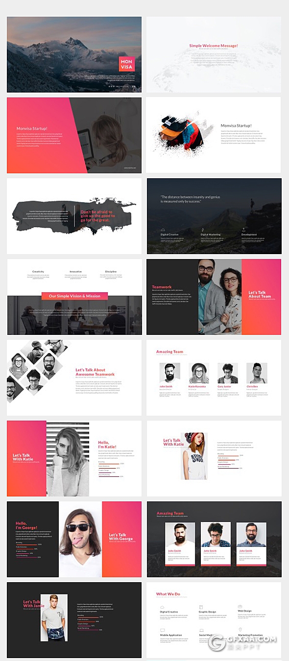 109页渐变配色创意简约时尚PPT模板5种主题配色16:9和4:3两种尺寸 - 顶尖PPT