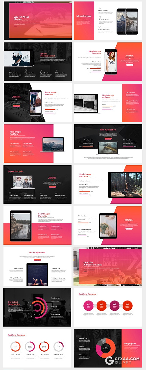 109页渐变配色创意简约时尚PPT模板5种主题配色16:9和4:3两种尺寸 - 顶尖PPT