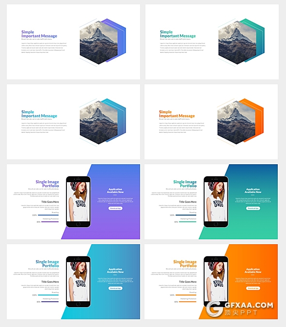 109页渐变配色创意简约时尚PPT模板5种主题配色16:9和4:3两种尺寸 - 顶尖PPT