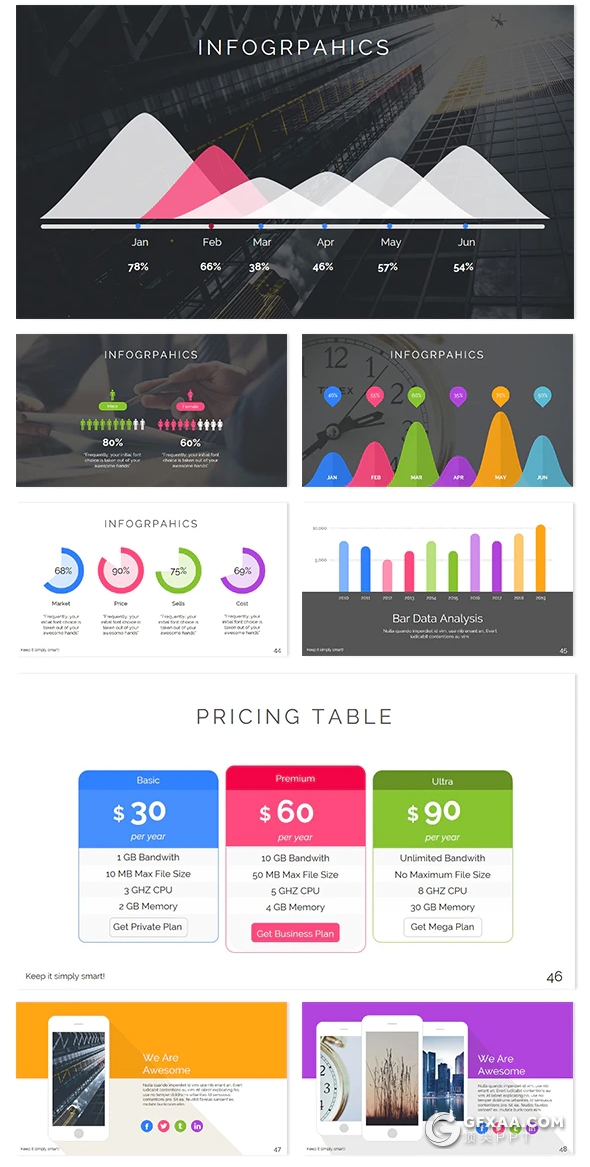 85页创意几何图形排版国外简约商务风格PPT模板 - 顶尖PPT