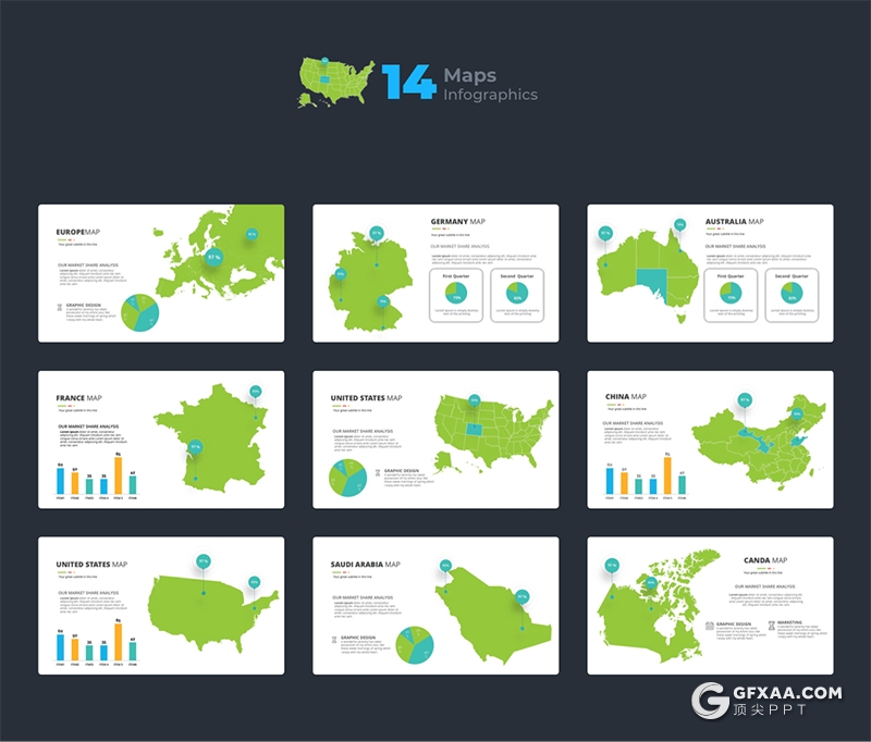 200页国外彩色创意商务图形ppt模板卡通人物插画ppt树形图圆形金字塔箭头指向地图图形PPT模板 - 顶尖PPT
