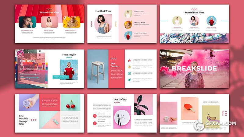 30页国外红色流行时尚杂志风格PPT模板 - 顶尖PPT