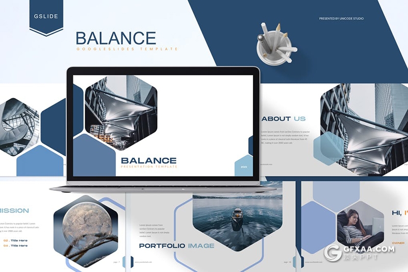 30页创意六边形组合排版国外商务多用途Google slides模板5种主题配色 - 顶尖PPT