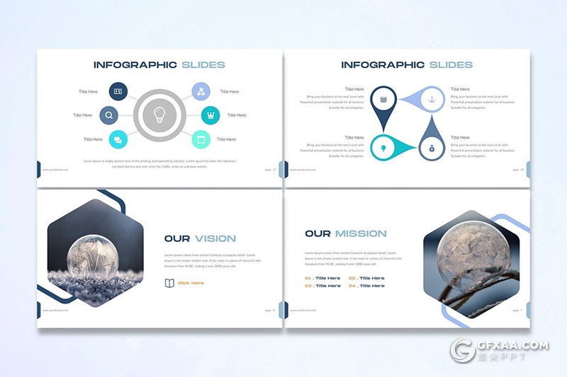 30页创意六边形组合排版国外商务多用途PPT模板5种主题配色 - 顶尖PPT