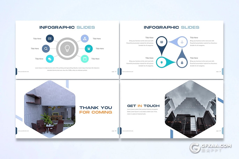 30页创意六边形组合排版国外商务多用途PPT模板5种主题配色 - 顶尖PPT