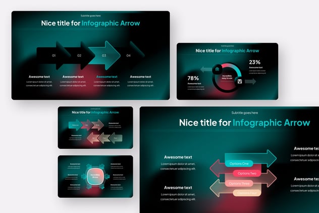 玻璃拟态风格箭头指向图形PPT模板 - 顶尖PPT