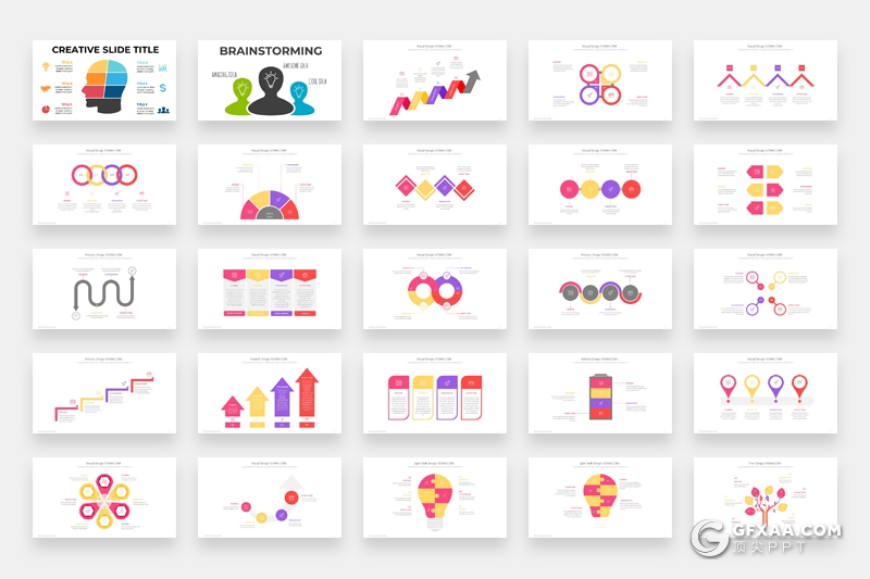 325页PPT超级图形包创意灯泡图形逻辑图形微立体圆环图箭头图形对比分析图形PPT模板合集 - 顶尖PPT