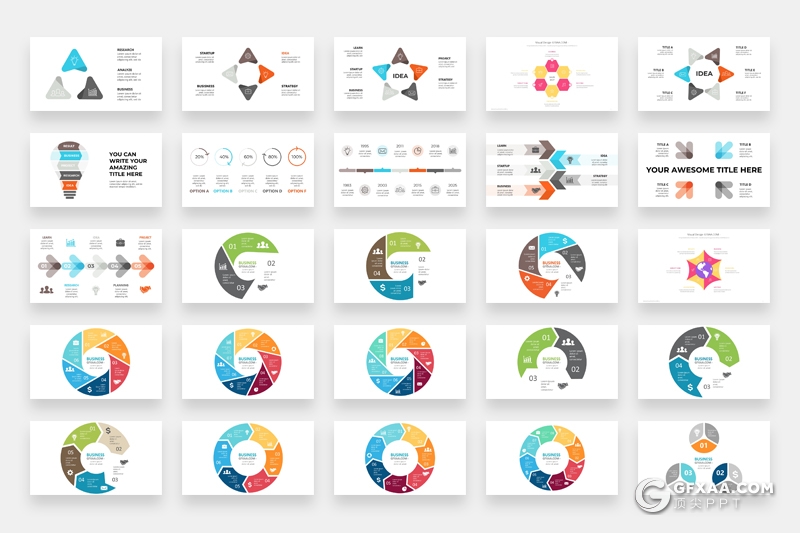 325页PPT超级图形包创意灯泡图形逻辑图形微立体圆环图箭头图形对比分析图形PPT模板合集 - 顶尖PPT