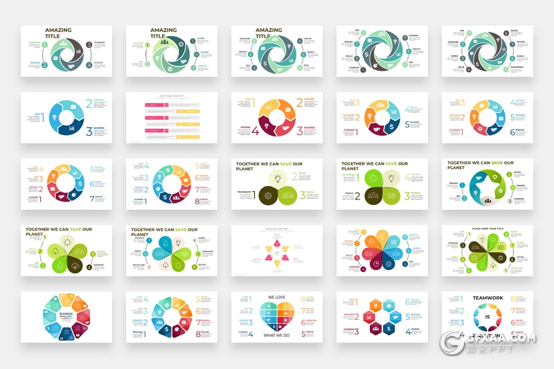 325页PPT超级图形包创意灯泡图形逻辑图形微立体圆环图箭头图形对比分析图形PPT模板合集 - 顶尖PPT