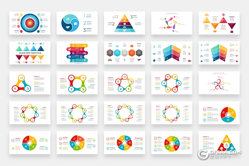 325页PPT超级图形包创意灯泡图形逻辑图形微立体圆环图箭头图形对比分析图形PPT模板合集 - 顶尖PPT
