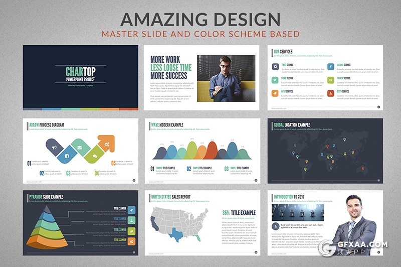 67页彩色商务风企业宣传介绍工作汇报总结PPT模板 - 顶尖PPT