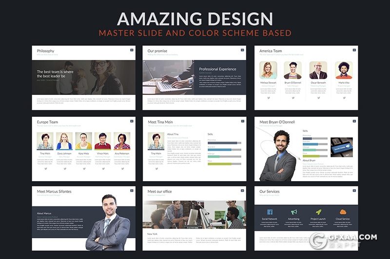 56页欧美商务风格项目合作公司团队介绍工作汇报计划多用途PPT模板11种XML配色 - 顶尖PPT