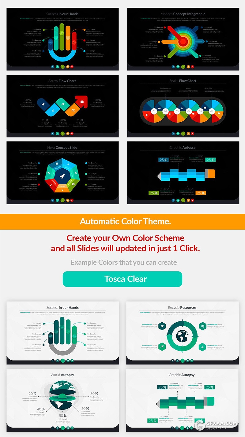 70页国外高品质商务风格企业项目流程展示工作计划总结PPT模板60种XML配色 - 顶尖PPT