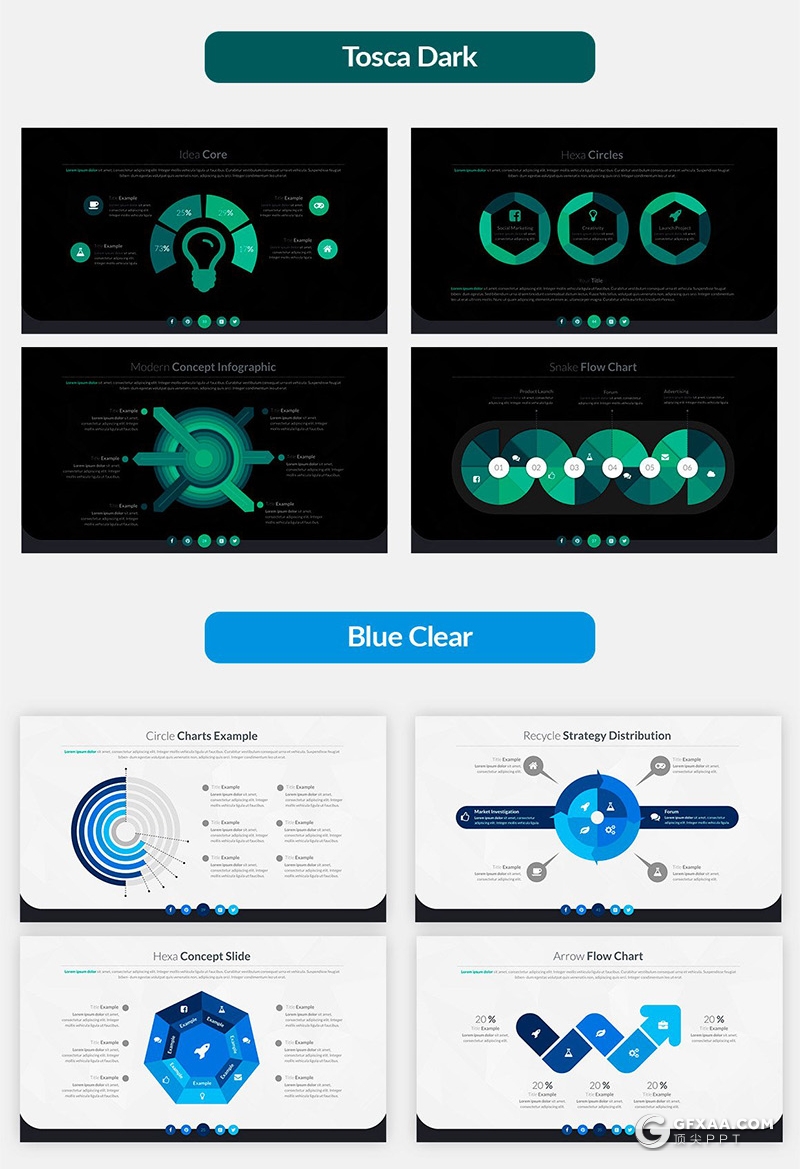 70页国外高品质商务风格企业项目流程展示工作计划总结PPT模板60种XML配色 - 顶尖PPT