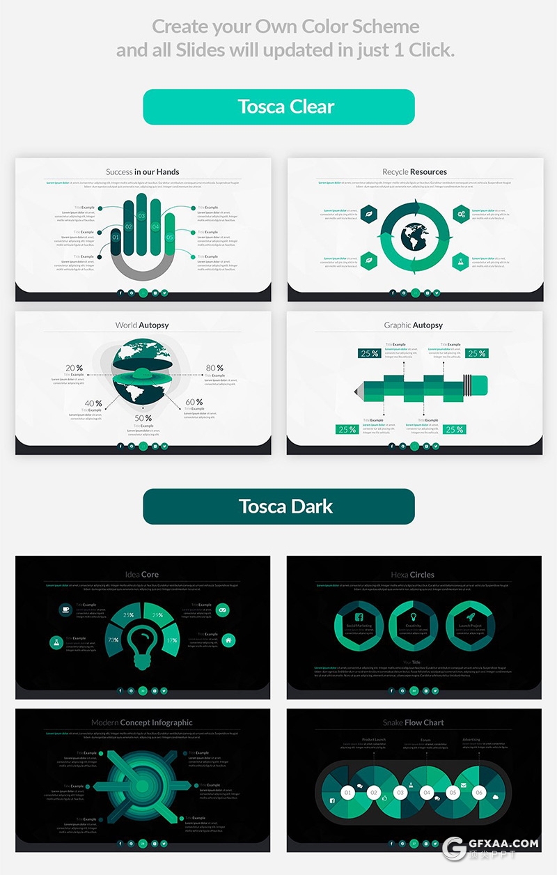 70页国外高品质商务风格企业项目流程展示工作计划总结PPT模板60种XML配色 - 顶尖PPT