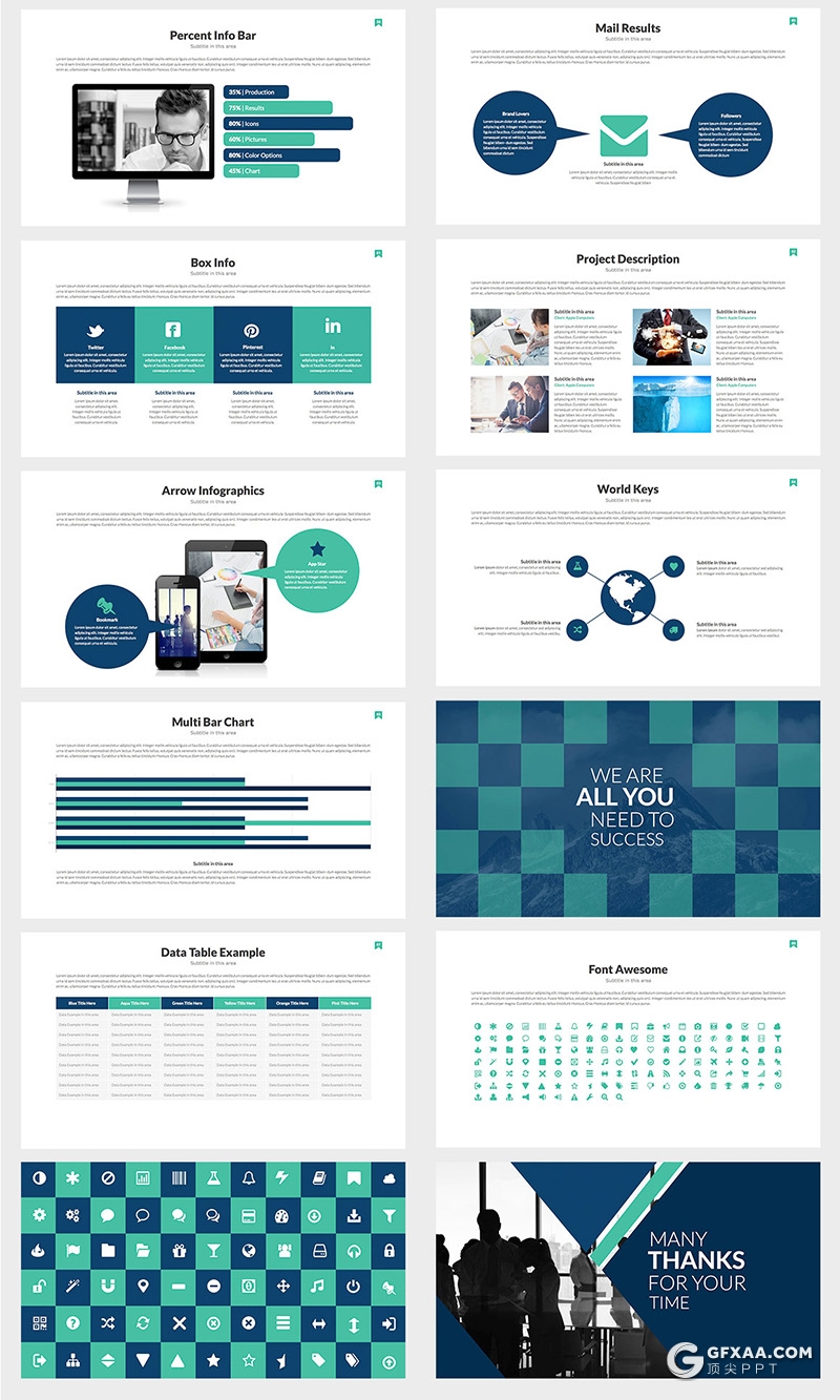 70页国外商务风格企业宣传介绍工作计划总结通用PPT模板5种主题配色 - 顶尖PPT