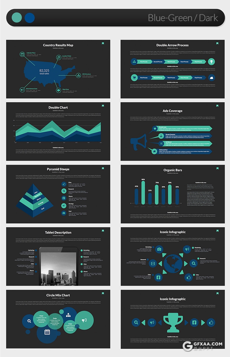 70页国外商务风格企业宣传介绍工作计划总结通用PPT模板5种主题配色 - 顶尖PPT