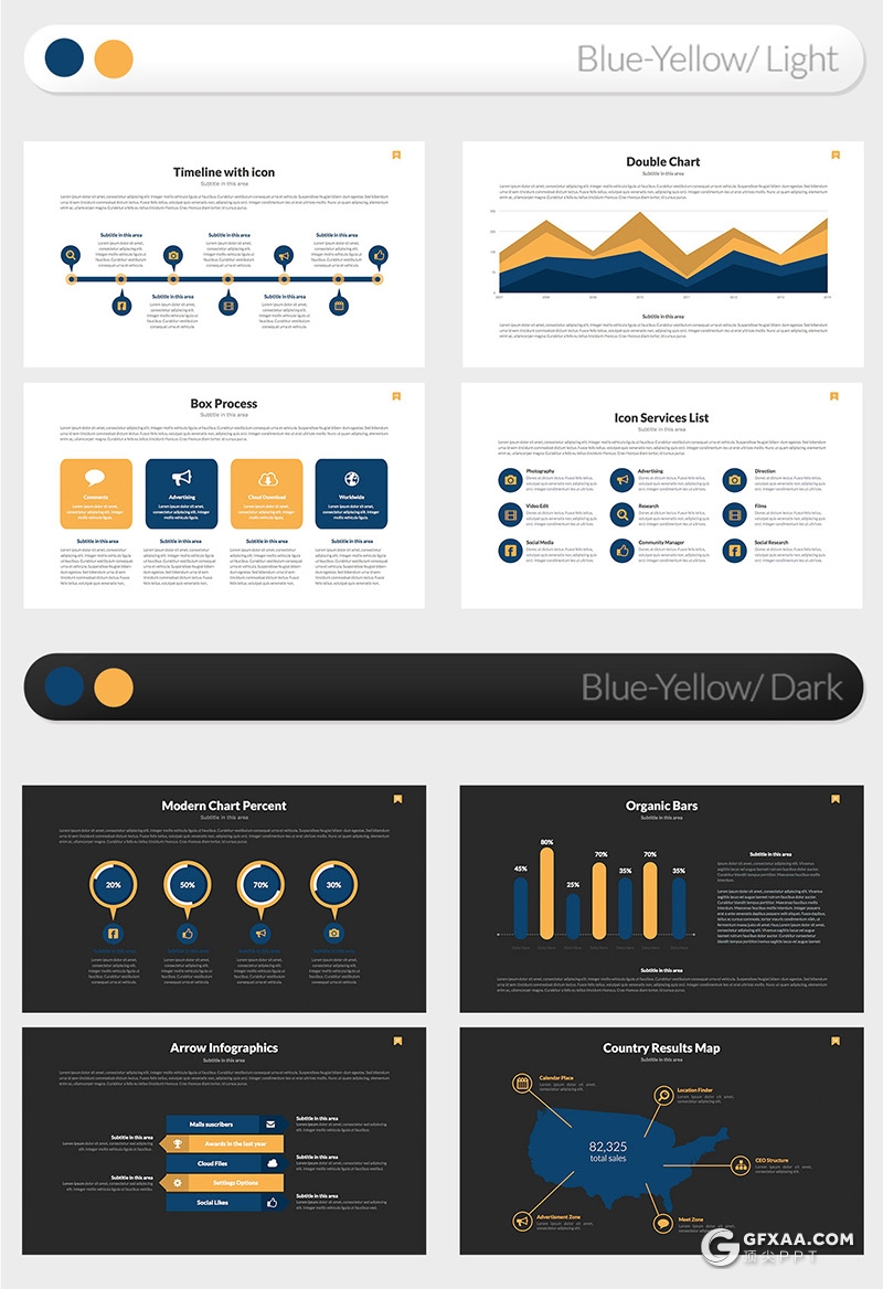 70页国外商务风格企业宣传介绍工作计划总结通用PPT模板5种主题配色 - 顶尖PPT
