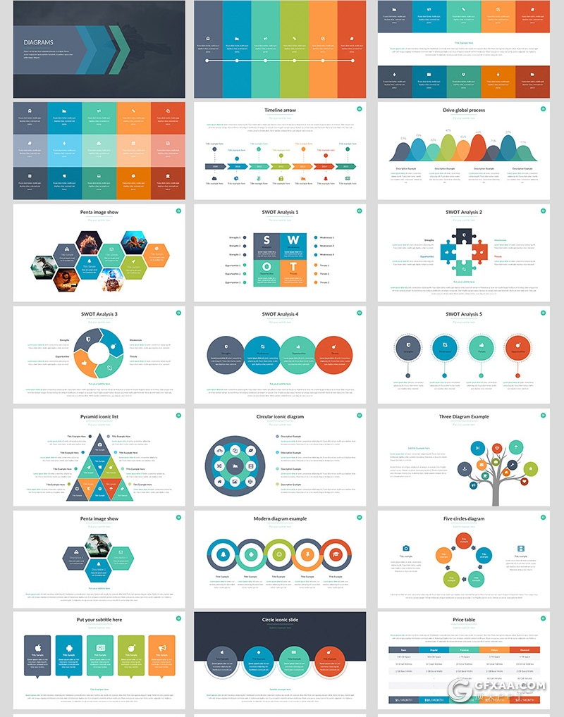 100页彩色商务企业宣传介绍工作汇报计划多用途PPT模板61种XML配色 - 顶尖PPT
