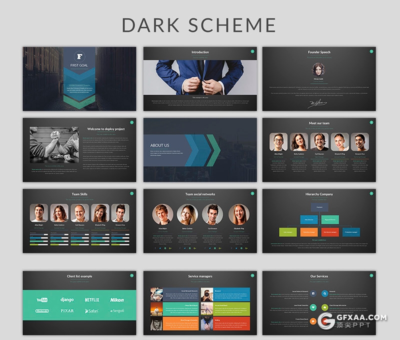 100页彩色商务企业宣传介绍工作汇报计划多用途PPT模板61种XML配色 - 顶尖PPT