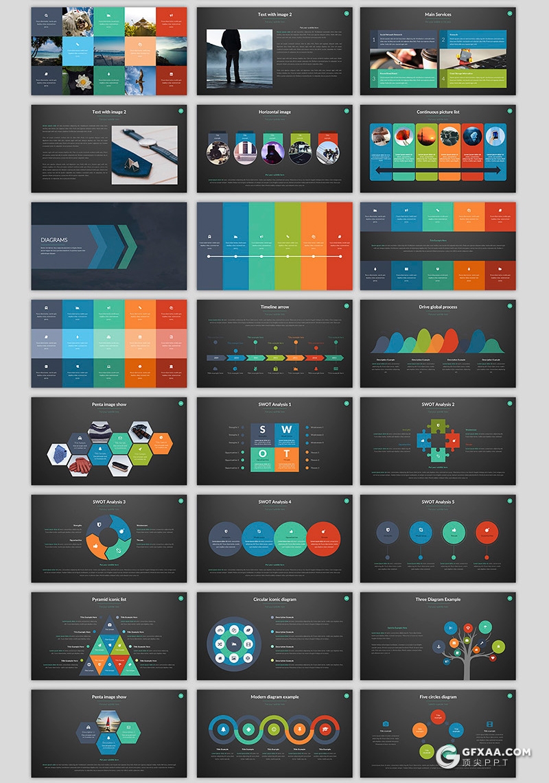 100页彩色商务企业宣传介绍工作汇报计划多用途PPT模板61种XML配色 - 顶尖PPT