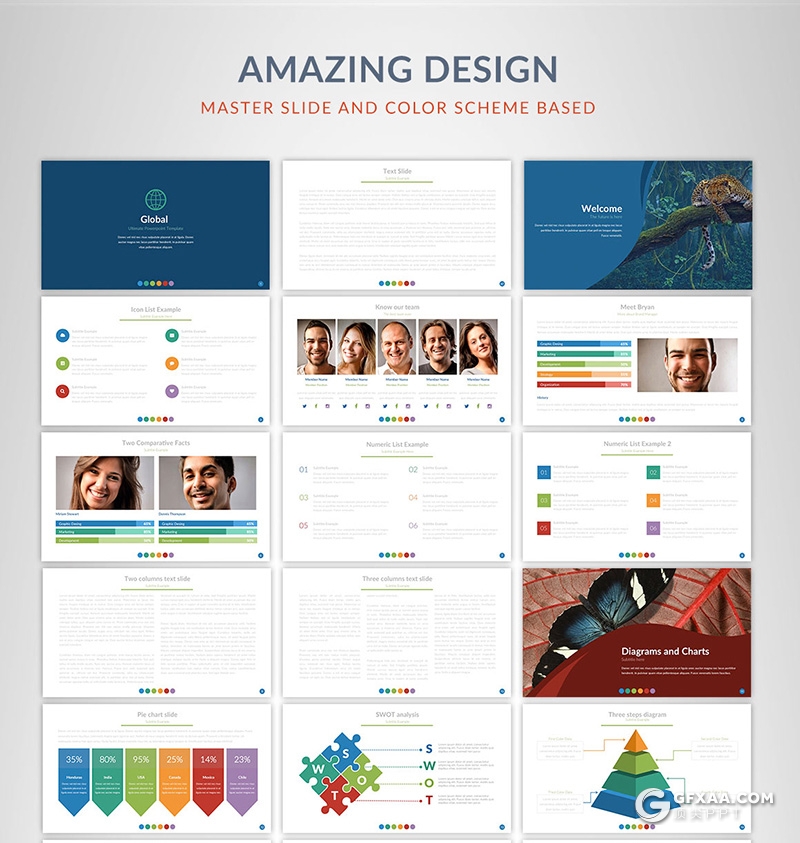 50页国外彩色商务风格工作汇报工作计划项目案例展示PPT模板 - 顶尖PPT