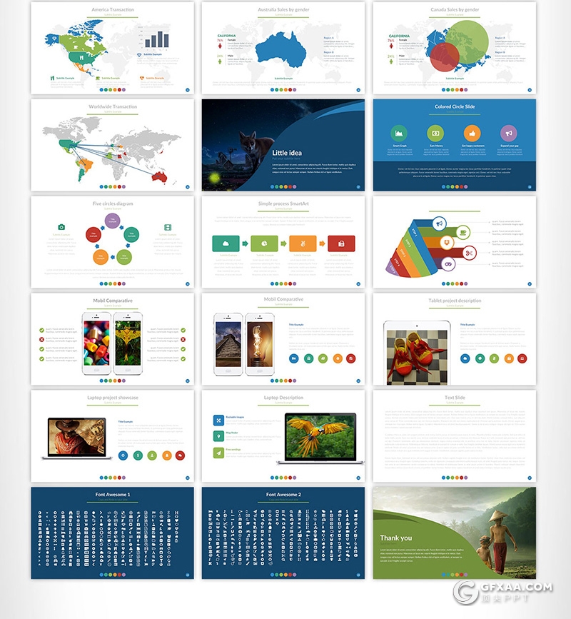 50页国外彩色商务风格工作汇报工作计划项目案例展示PPT模板 - 顶尖PPT