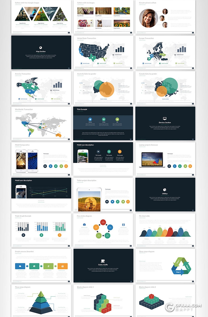 70页国外彩色企业团队介绍工作计划汇报商务通用PPT模板110种XML配色 - 顶尖PPT