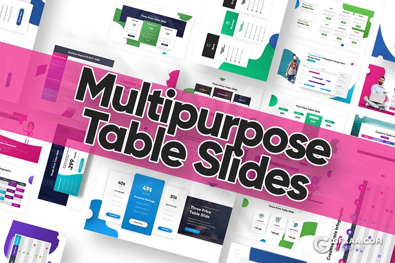 精美创意波浪图形设计价格表各种工作表格PPT模板 - 顶尖PPT