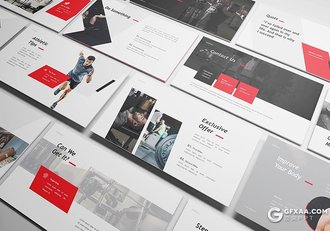 30页红色运动健身健身房健身器材宣传介绍Google slides模板 - 顶尖PPT