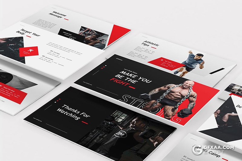 30页红色运动健身健身房健身器材宣传介绍keynote模板 - 顶尖PPT