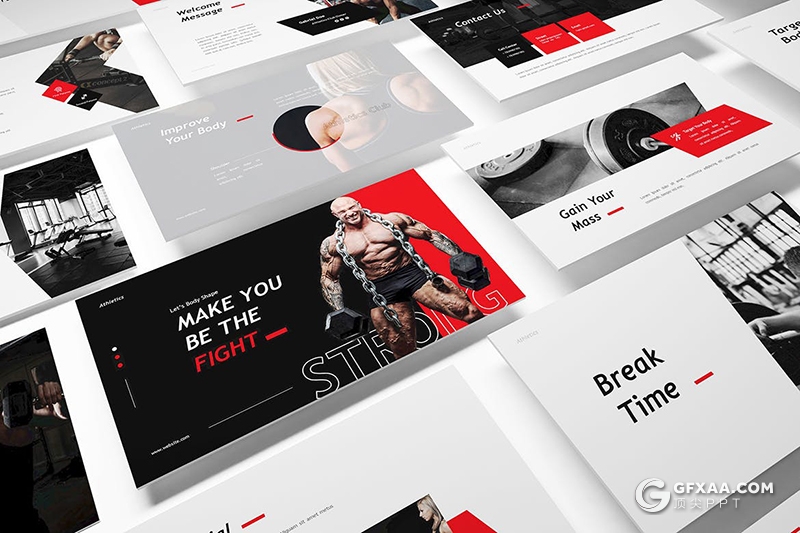 30页红色运动健身健身房健身器材宣传介绍keynote模板 - 顶尖PPT