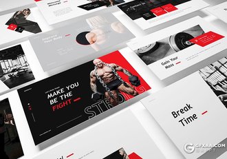 30页红色运动健身健身房健身器材宣传介绍PPT模板 - 顶尖PPT