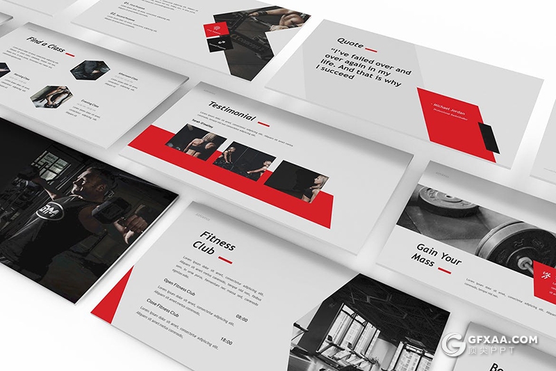 30页红色运动健身健身房健身器材宣传介绍keynote模板 - 顶尖PPT