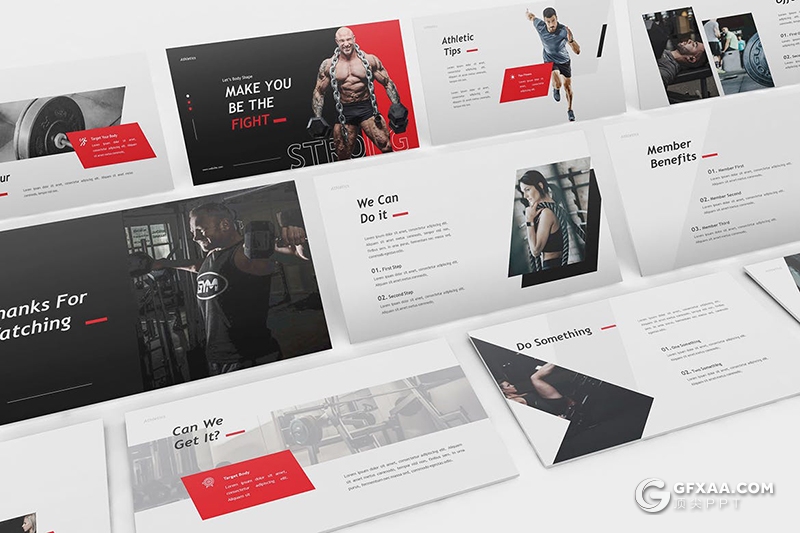 30页红色运动健身健身房健身器材宣传介绍keynote模板 - 顶尖PPT