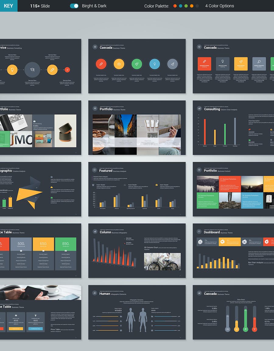 彩色商务数据统计图形图表keynote模板 - 顶尖PPT