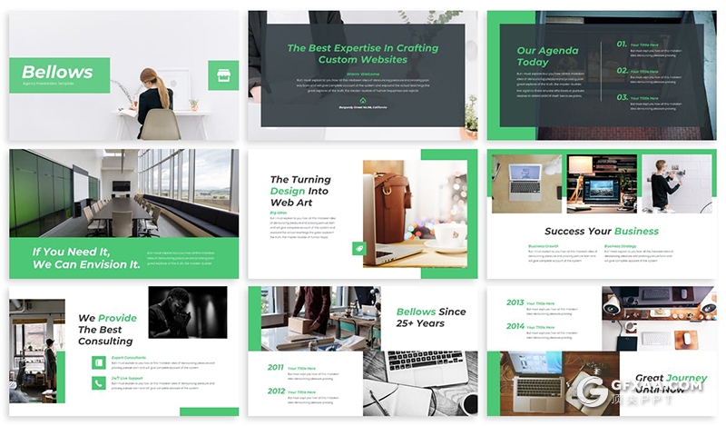 30页扁平化商务风格企业宣传介绍多用途PPT模板3种配色 - 顶尖PPT