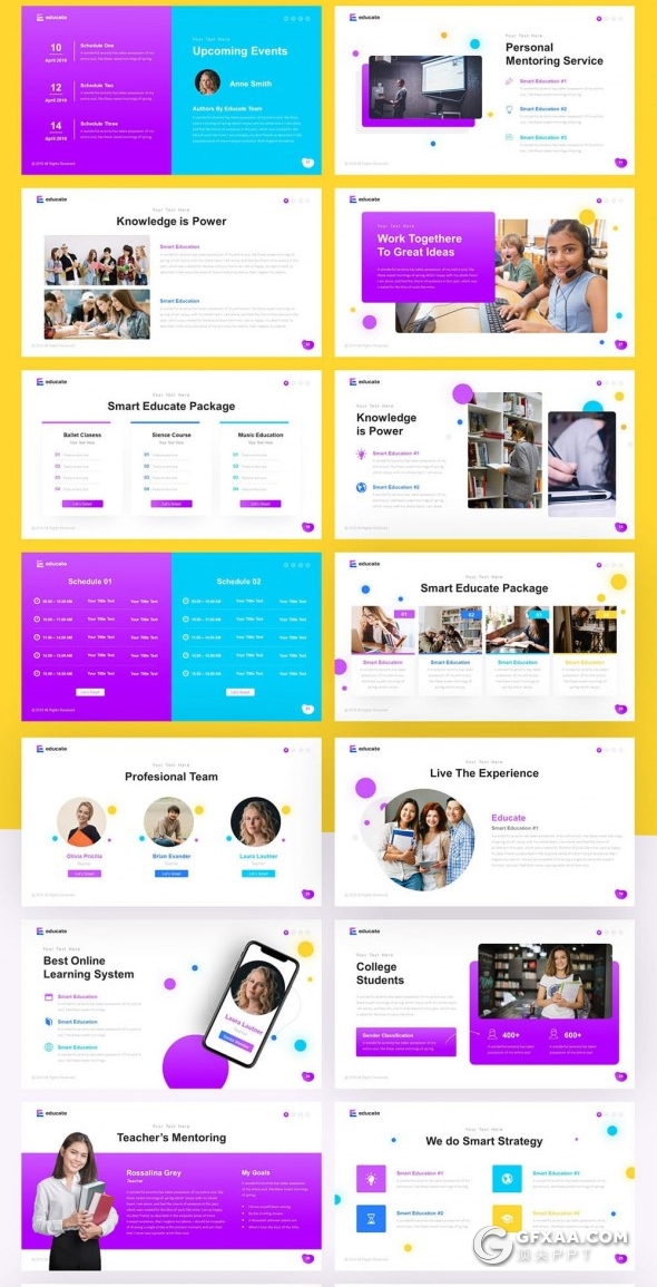 64页高端图形版式设计教育培训机构keynote模板11种主题配色 - 顶尖PPT