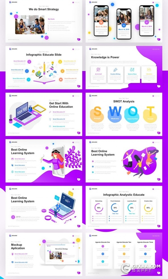 64页高端图形版式设计教育培训机构keynote模板11种主题配色 - 顶尖PPT