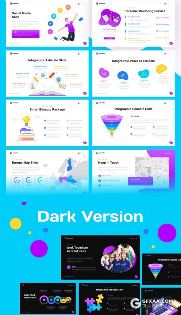 64页高端图形版式设计教育培训机构keynote模板11种主题配色 - 顶尖PPT