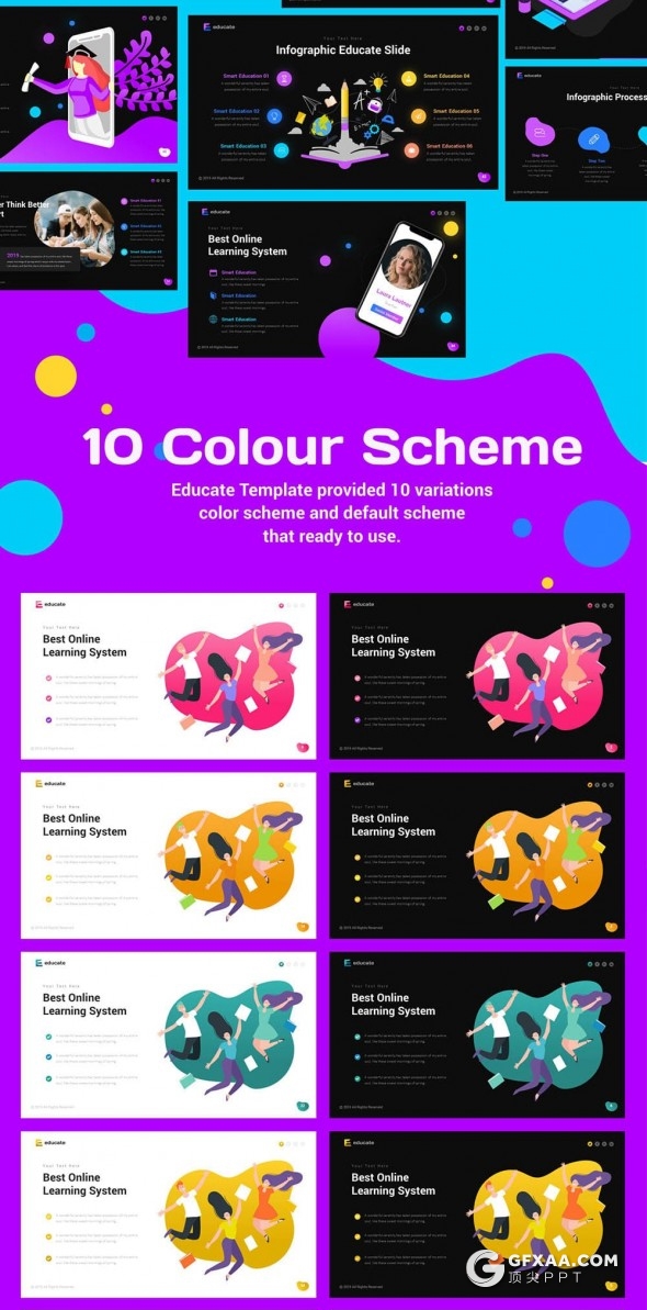 64页高端图形版式设计教育培训机构keynote模板11种主题配色 - 顶尖PPT