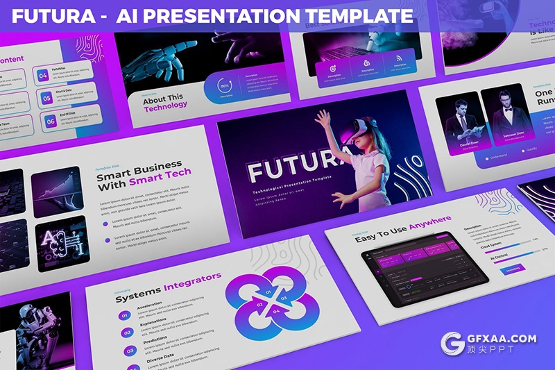 30页网络科技人工智能AI虚拟AR科技介绍展示Google slides模板3种主题配色 - 顶尖PPT