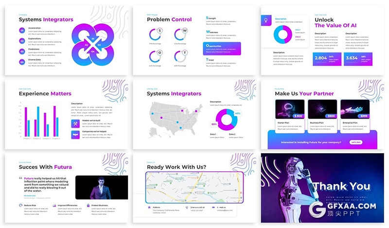 30页网络科技人工智能AI虚拟AR科技介绍展示Google slides模板3种主题配色 - 顶尖PPT