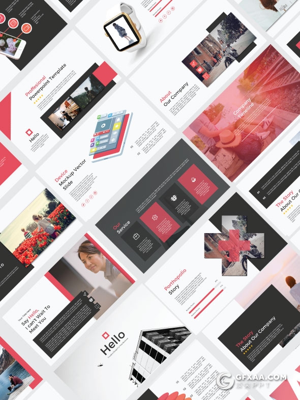 103页红色国外简约风格创意设计扁平化商务多用途PPT模板 - 顶尖PPT