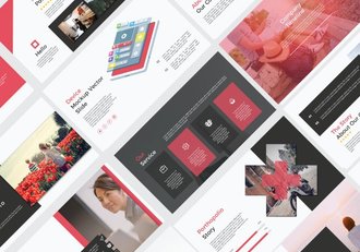 103页红色国外简约风格创意设计扁平化商务多用途PPT模板 - 顶尖PPT