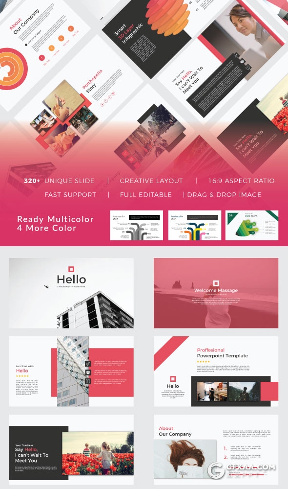 103页红色国外简约风格创意设计扁平化商务多用途PPT模板 - 顶尖PPT